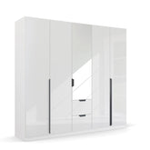 Mulheim 5 Door White Glass Wardrobe with Mirror and Drawers - Pendle Village Furniture